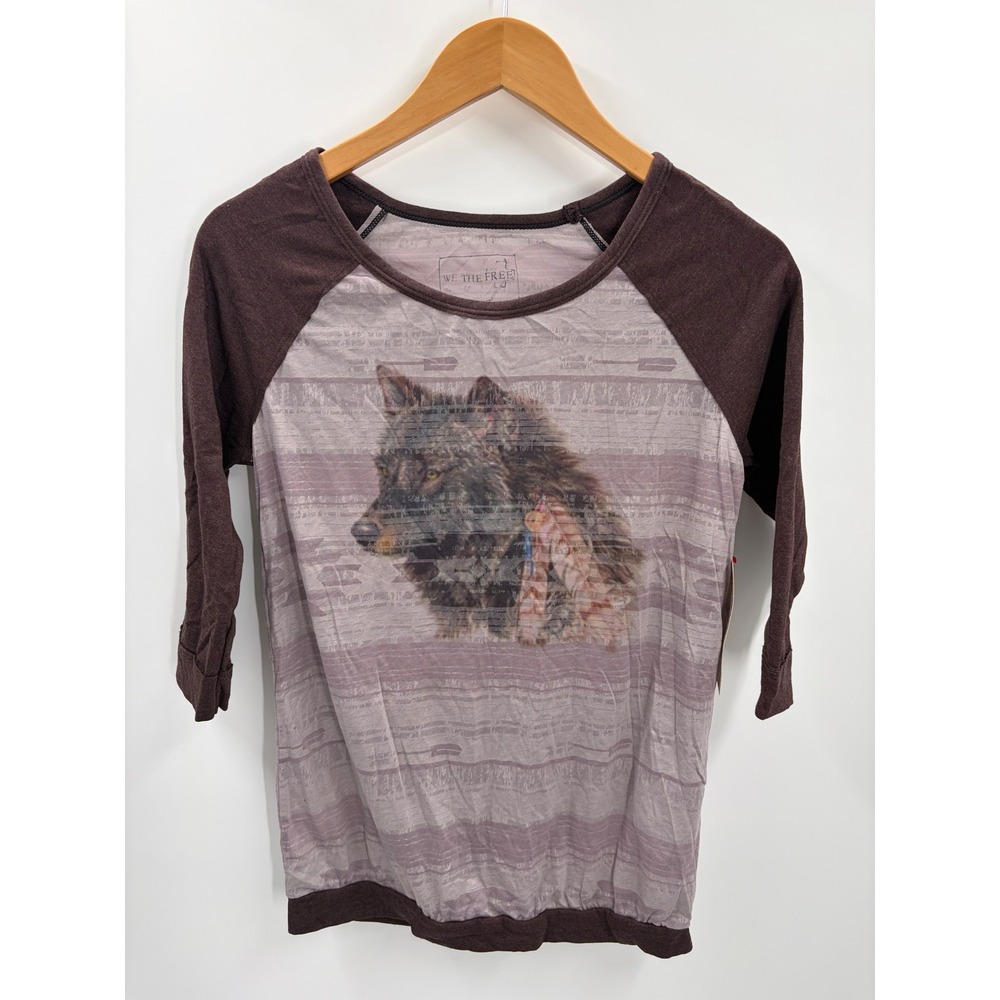 Free People We The Free Burnout Raglan Wolf Graphic Top Size S